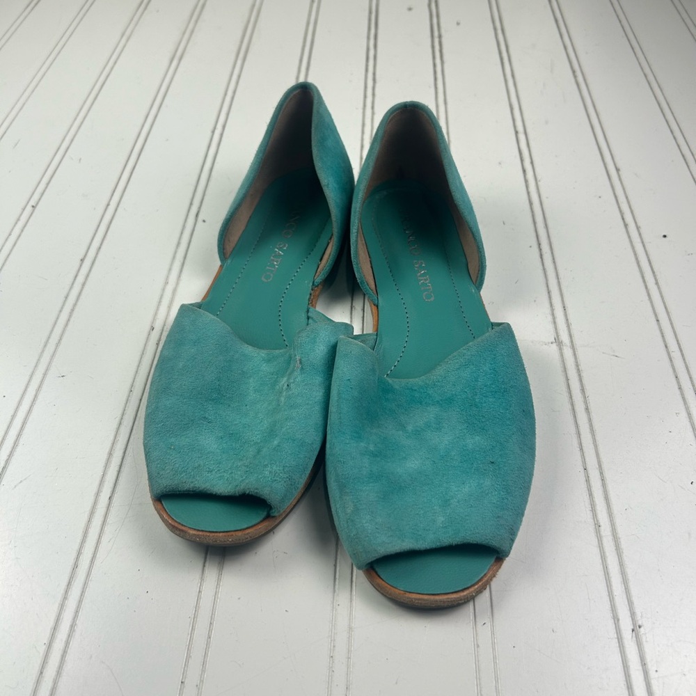 Franco Sarto Blue Suede Peep Toe Venezia Flats Womenโs Size 6M - Picture 2 of 11